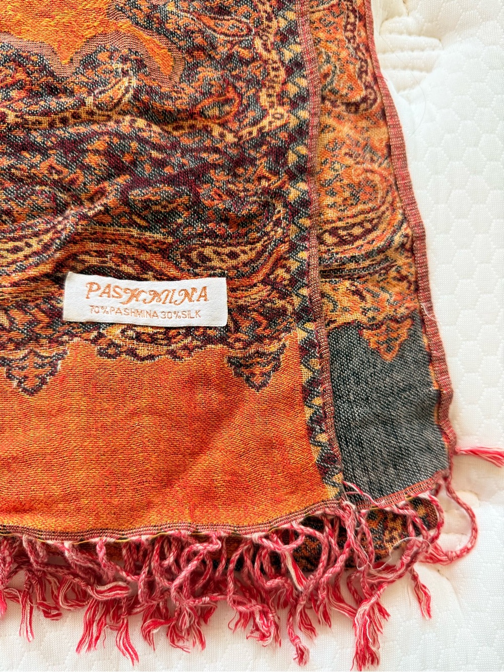 pashmina Burnt Orange Paisley Fringe Scarf - Picture 4 of 4